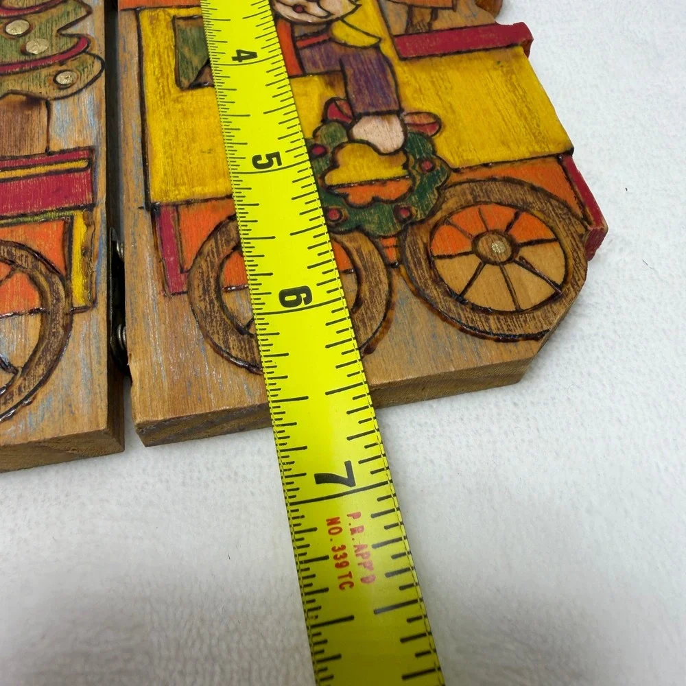 VTG Handmade Hand Painted Wood Christmas Jolly Express Train Folding Decoration
